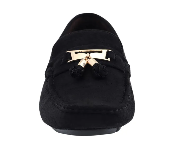 Amali Dyer Luxe Tassel Moccasins Men's Black Vegan
