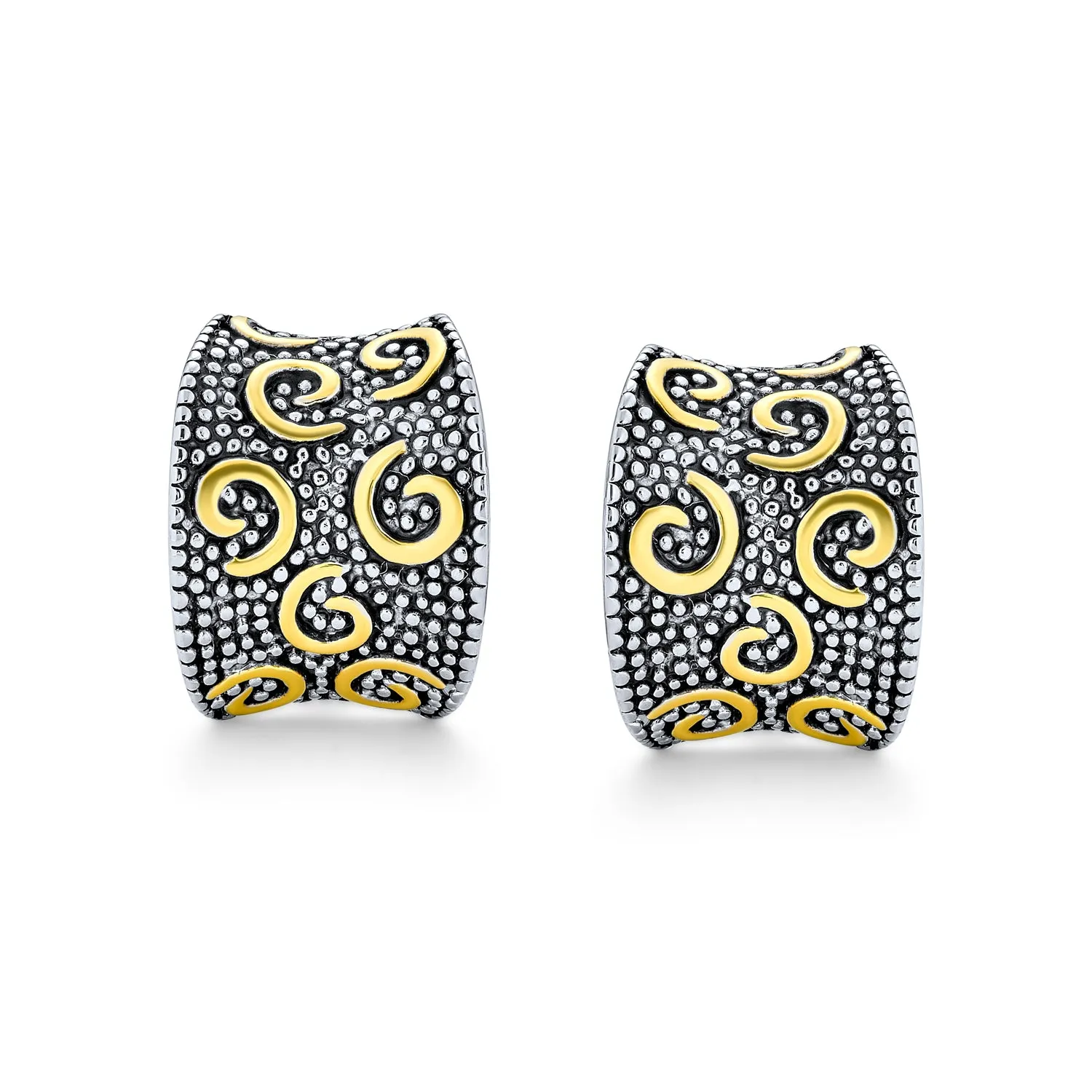 Bali Style Swirl Two Tone Clip-On Earrings for Non-Pierced Ears GoldBlackSilver