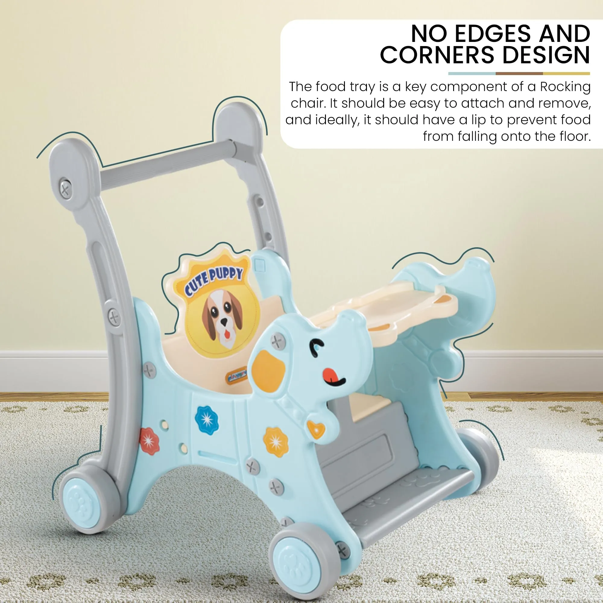 Baybee 3 in 1 Puppy Baby Rocking Chair for Kids | Baby Rocker Rider Toy for Kids with Food Tray, Seat Belt & Backrest