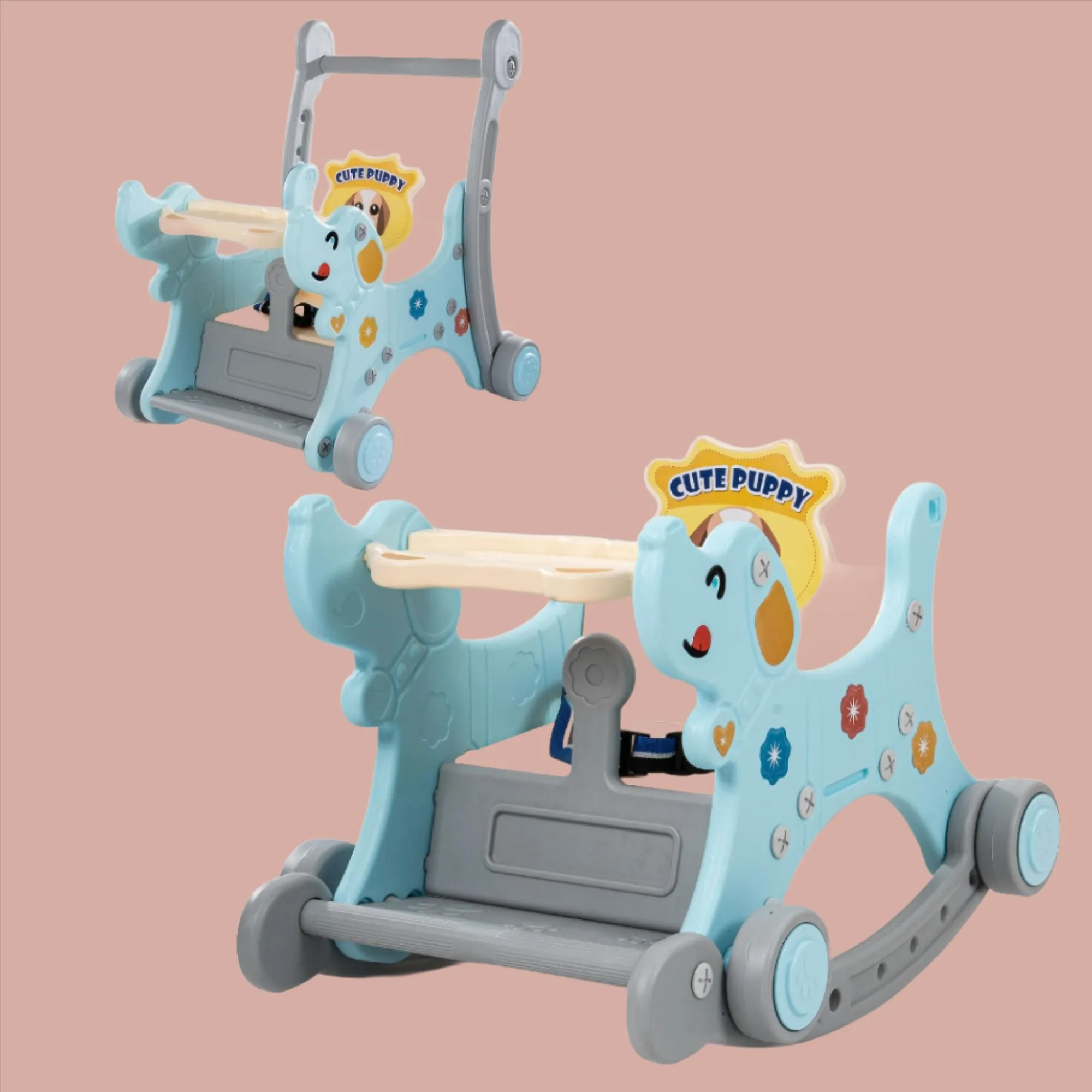Baybee 3 in 1 Puppy Baby Rocking Chair for Kids | Baby Rocker Rider Toy for Kids with Food Tray, Seat Belt & Backrest
