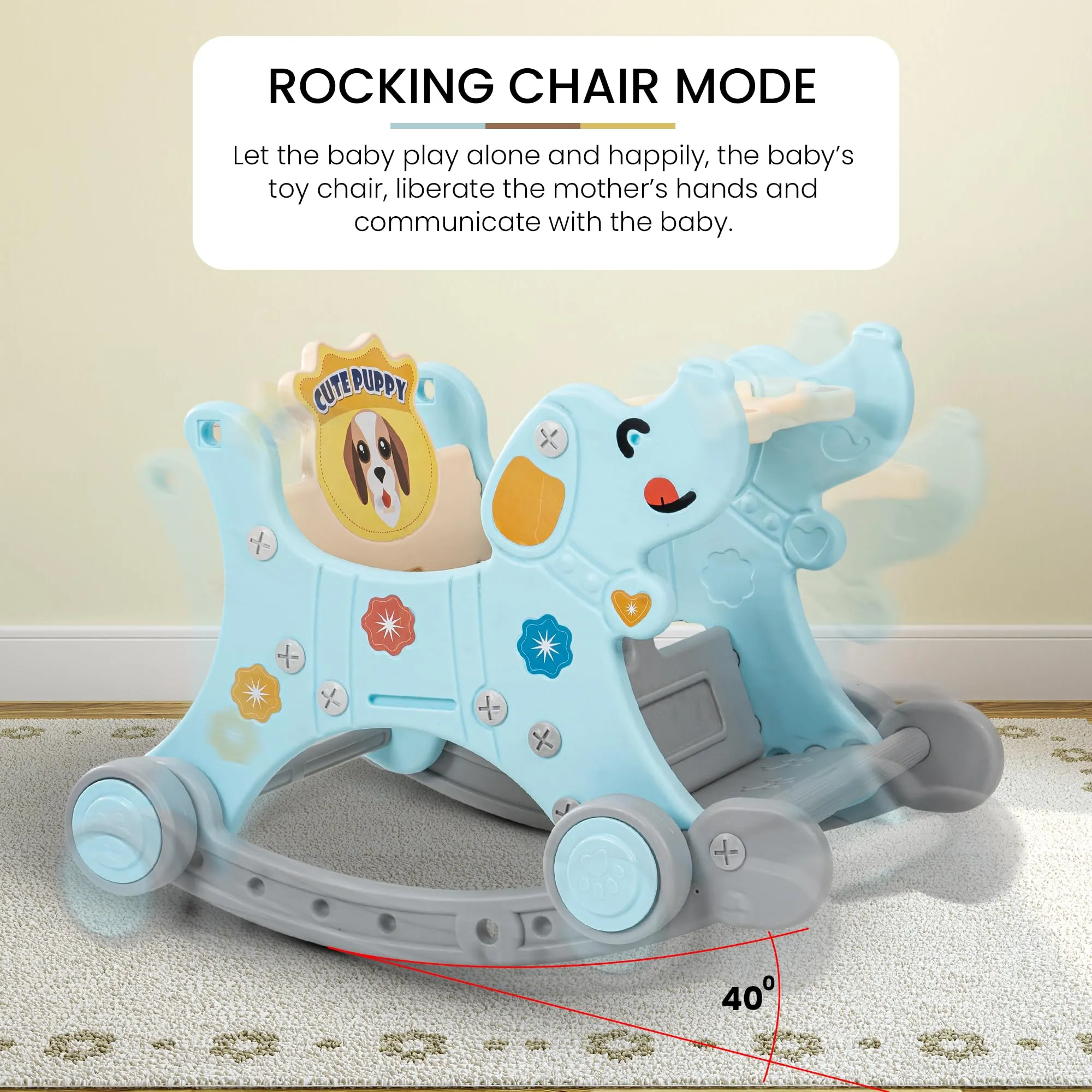 Baybee 3 in 1 Puppy Baby Rocking Chair for Kids | Baby Rocker Rider Toy for Kids with Food Tray, Seat Belt & Backrest