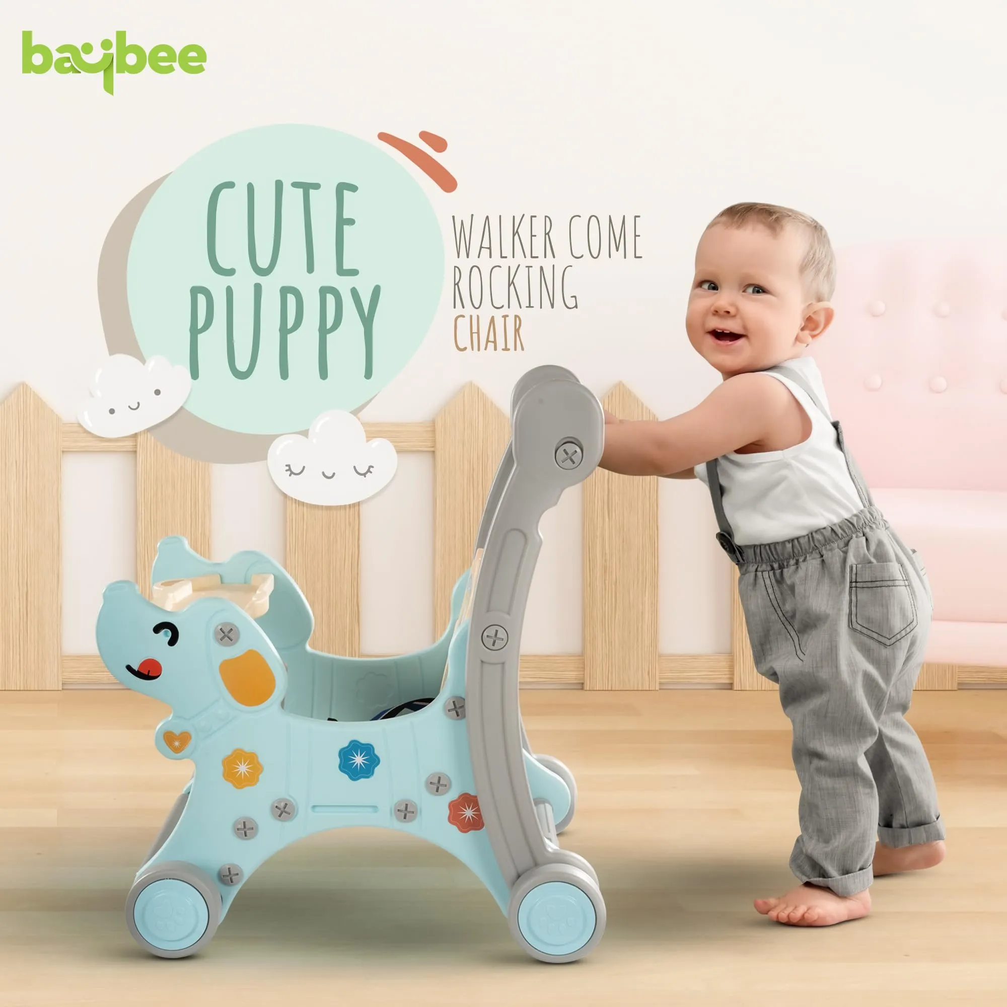 Baybee 3 in 1 Puppy Baby Rocking Chair for Kids | Baby Rocker Rider Toy for Kids with Food Tray, Seat Belt & Backrest