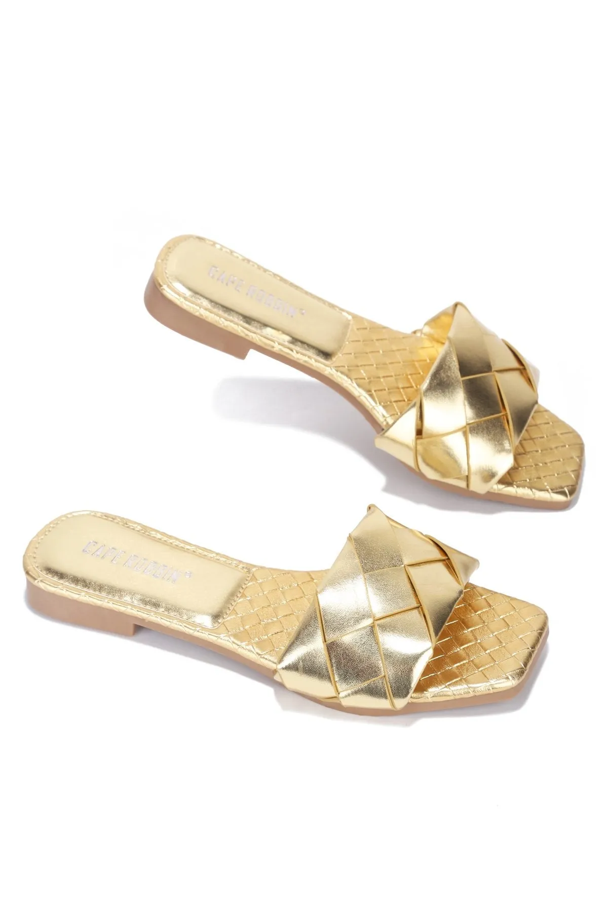 Cape Robbin Deja Woven Mules Slip On Flat Slides Sandals Gold (10, GOLD)