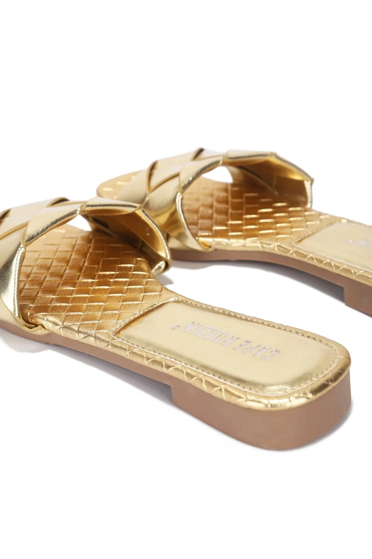 Cape Robbin Deja Woven Mules Slip On Flat Slides Sandals Gold (10, GOLD)