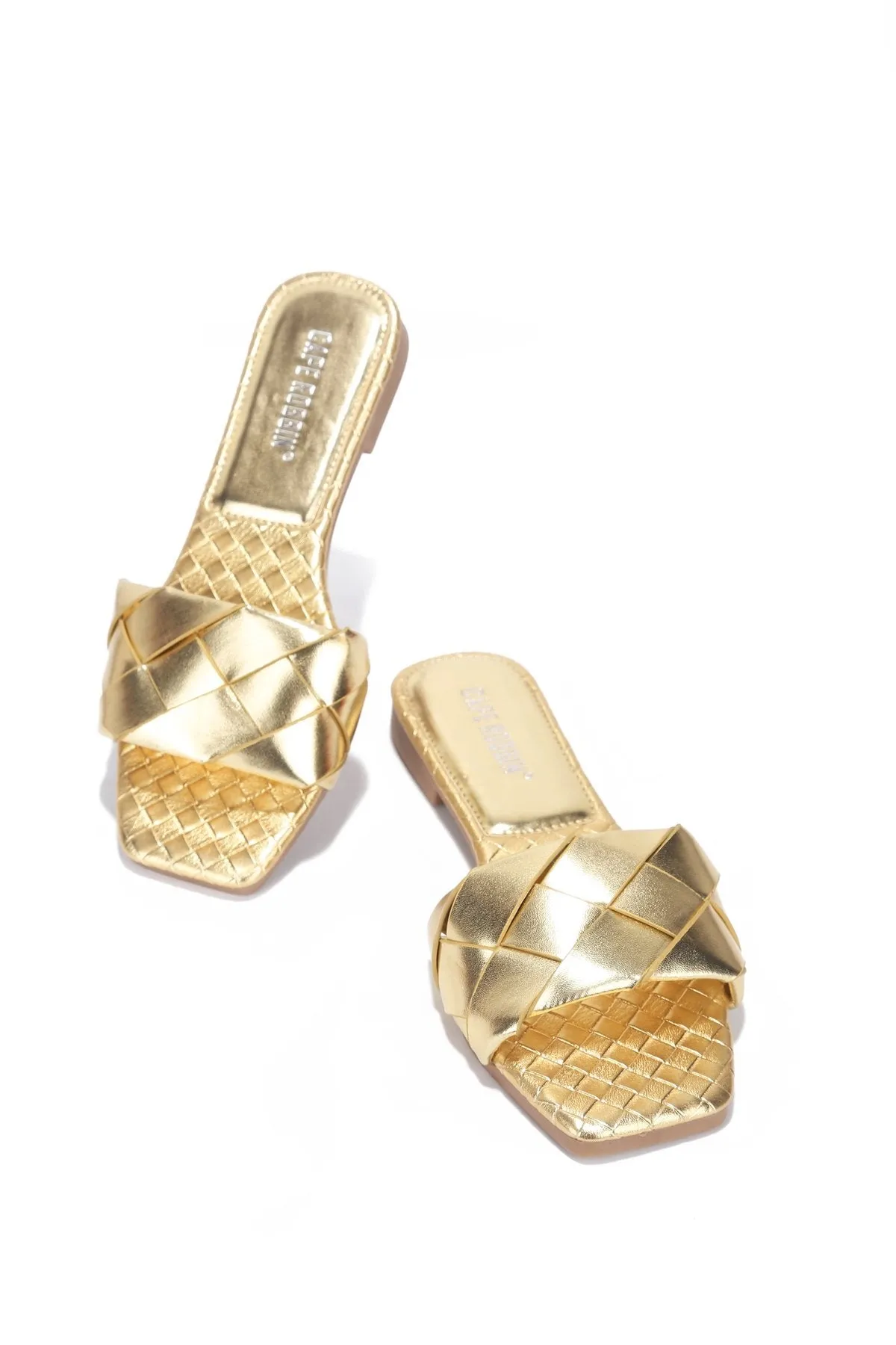 Cape Robbin Deja Woven Mules Slip On Flat Slides Sandals Gold (10, GOLD)