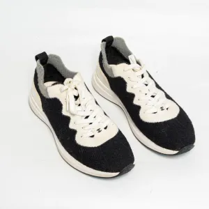 Chanel Mixed Fabrics Knit Sneakers, Black,grey white, size 45