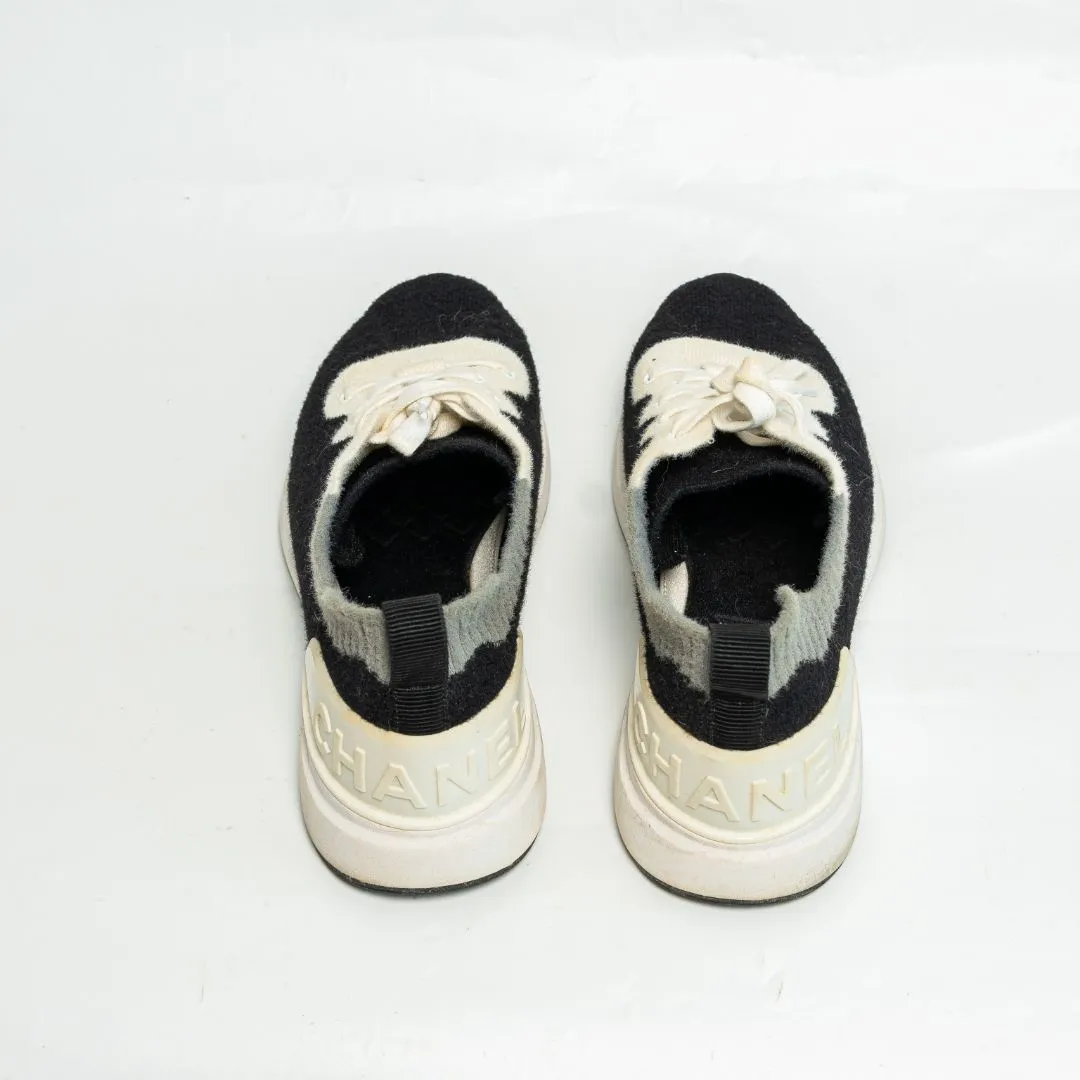 Chanel Mixed Fabrics Knit Sneakers, Black,grey white, size 45