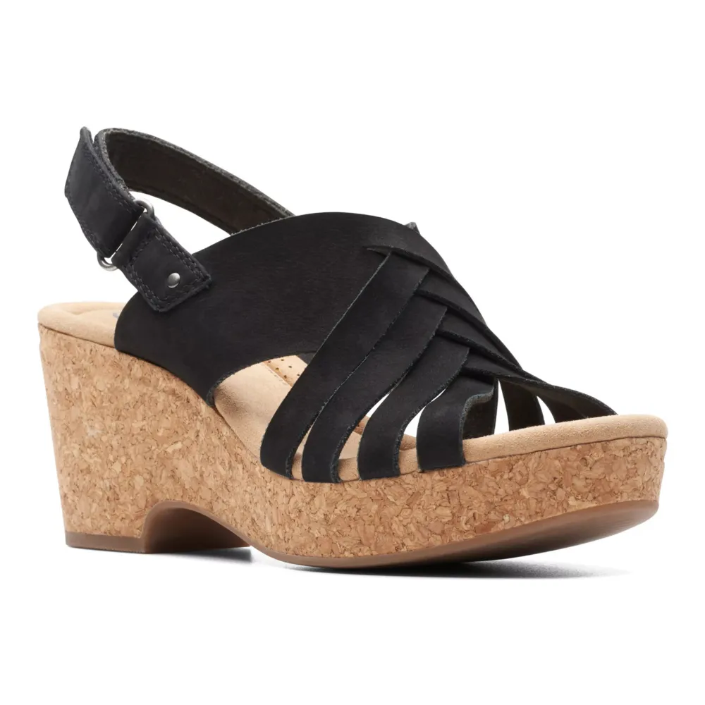 Clarks Giselle Glow Black Nubuck Wedge Sandals (Women's)