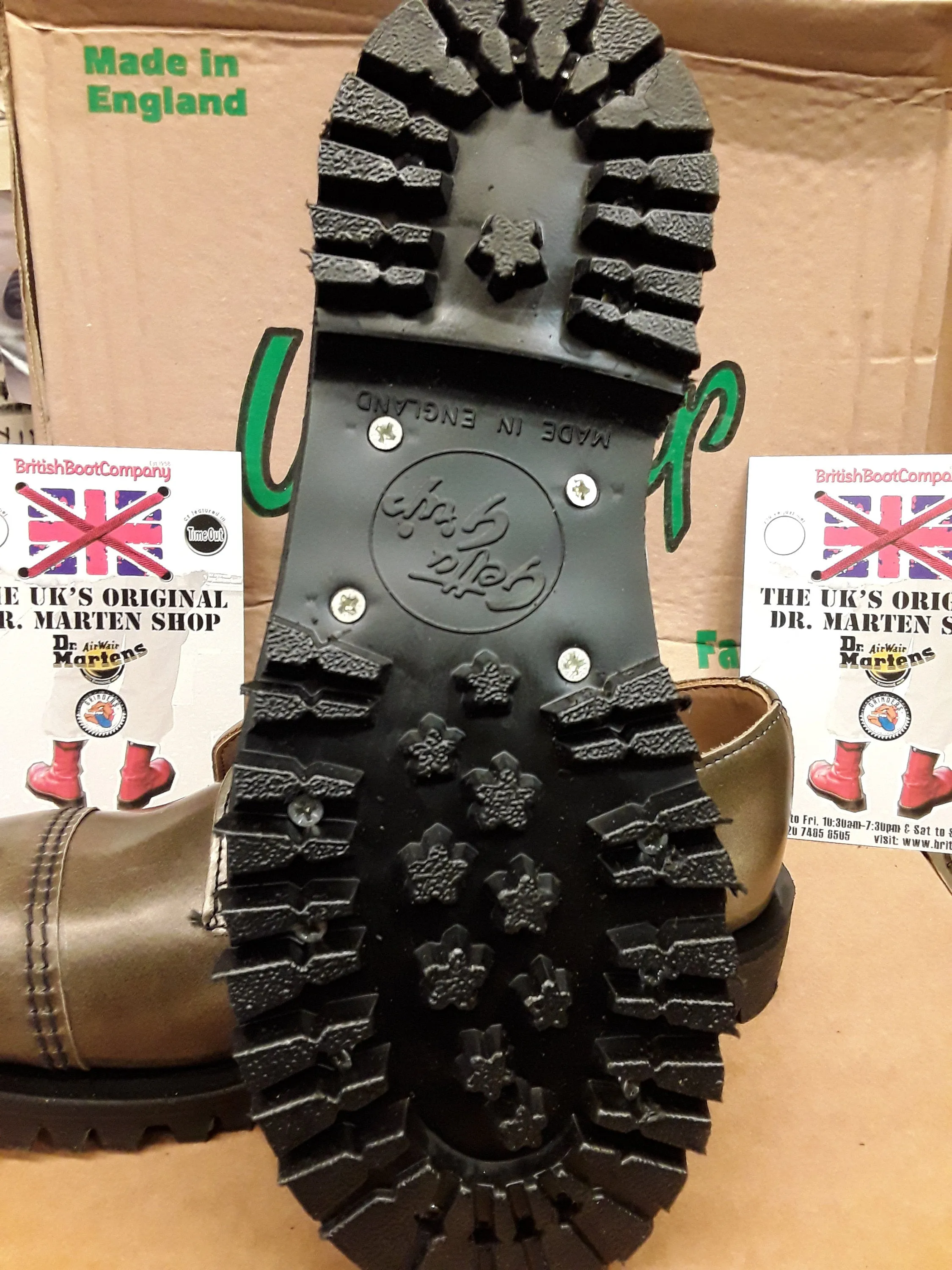 Dr Martens Getta Grip, Silver Metallic steel toe shoe size 4. Made in England