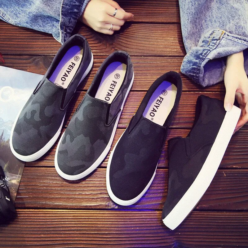 Fashionable Men'S Casual Shoes Men'S Shoes Loafers Camouflage One Pedal Lazy Shoes Thick Canvas Shoes Mens Shoes A44 Gvf