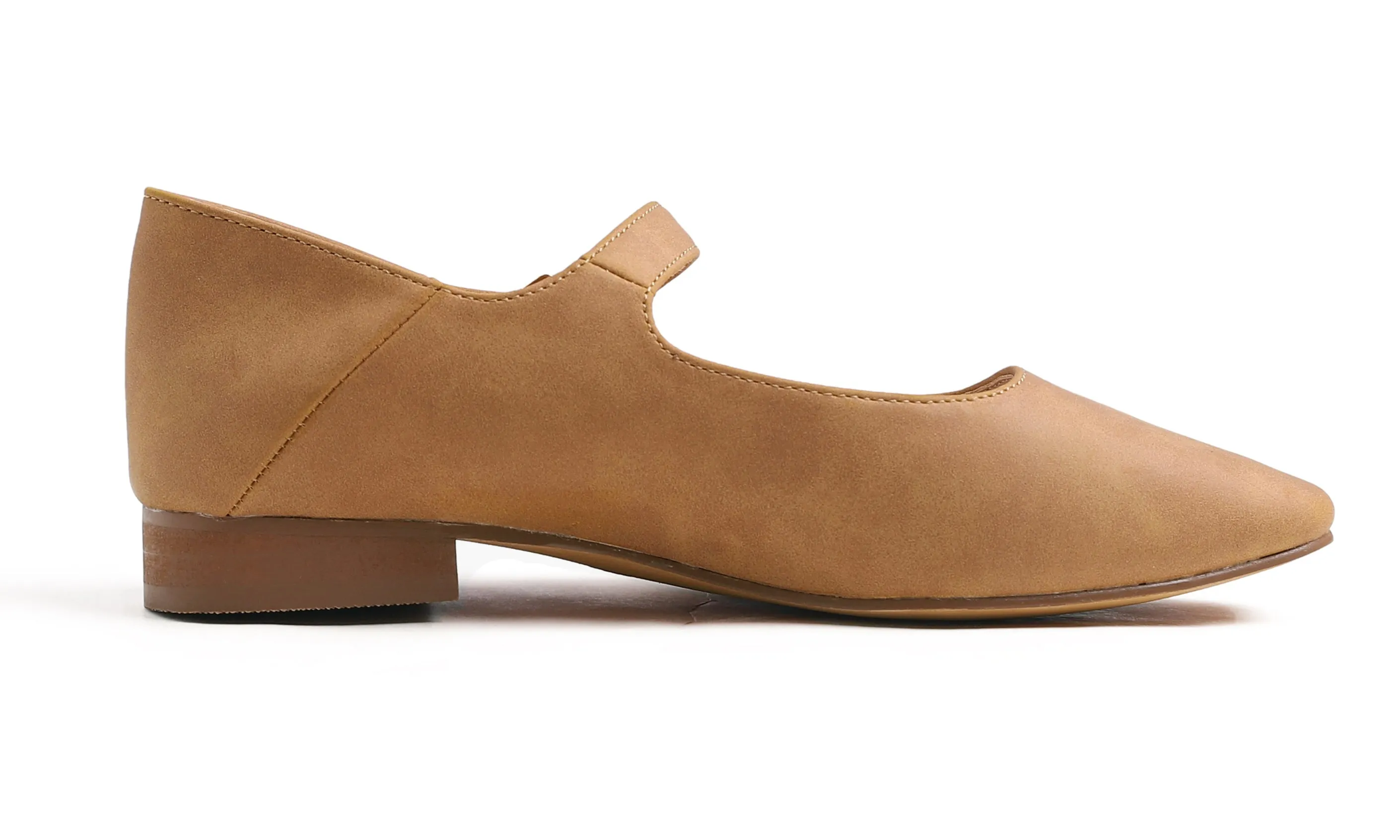 Feversole Women's Mary Jane Fashion Square Toe Easy Buckle Low Heel Slip On Flats Vegan Nubuck Leather
