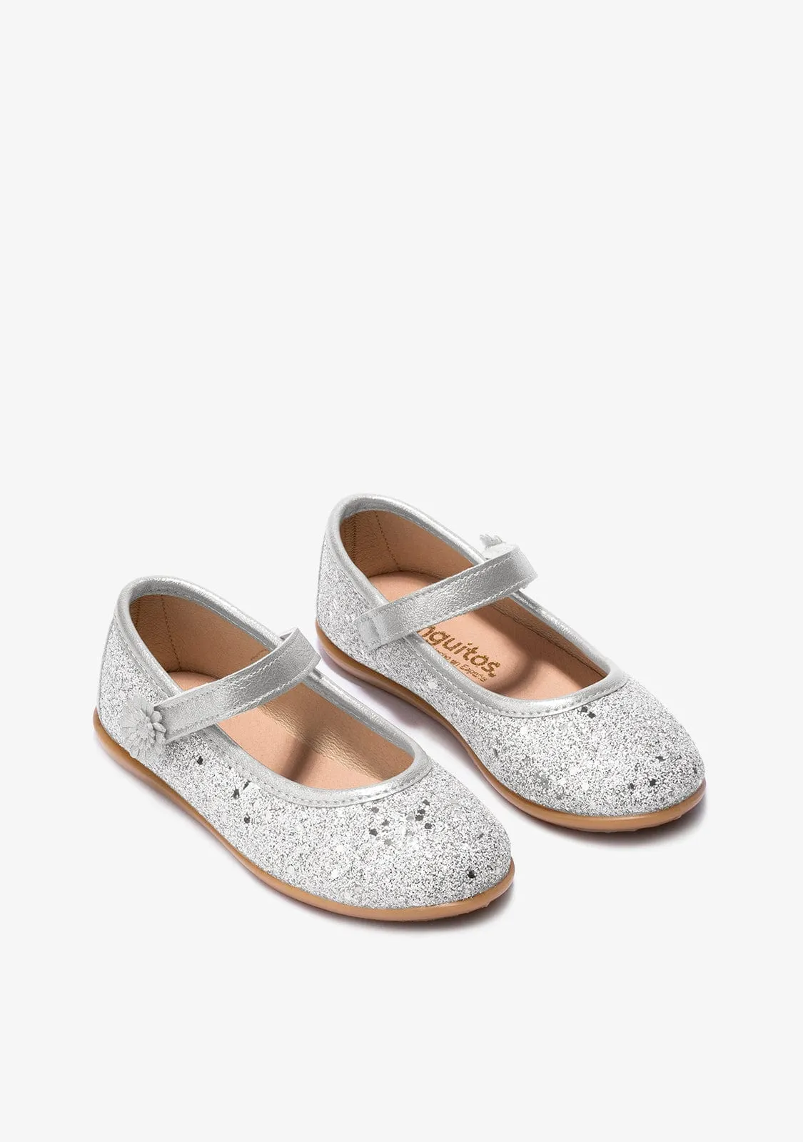 Girl's Silver Adherent Strip Glitter Ballerinas