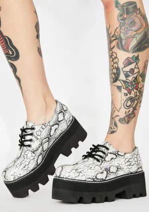 Glow Snakeskin Dino Lug Sole Platform Oxfords