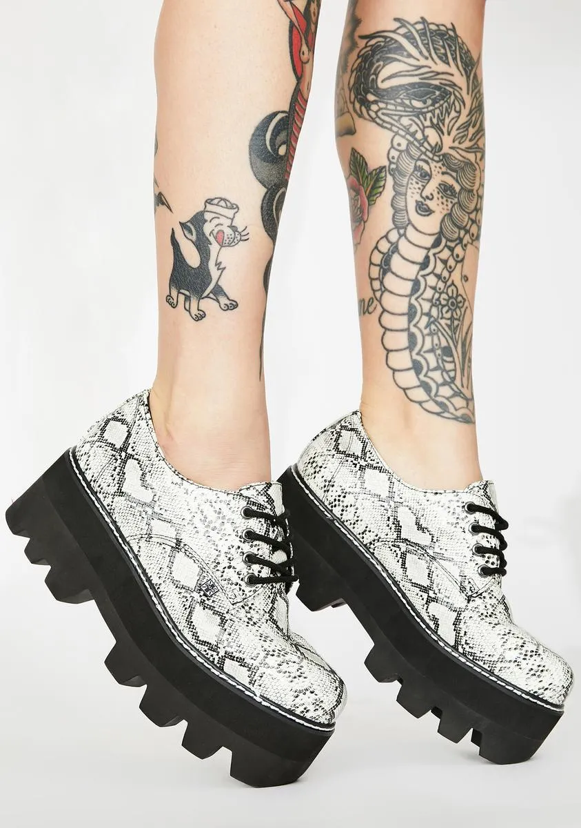 Glow Snakeskin Dino Lug Sole Platform Oxfords