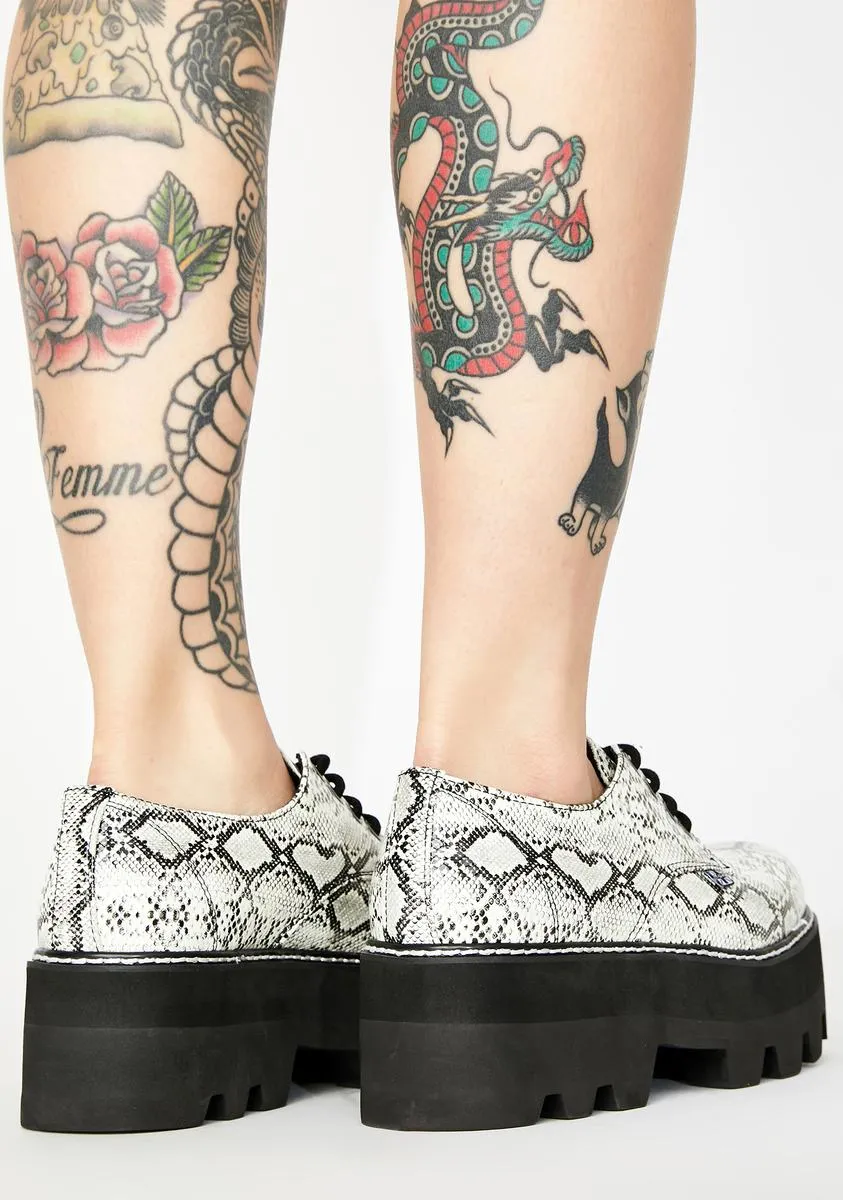 Glow Snakeskin Dino Lug Sole Platform Oxfords