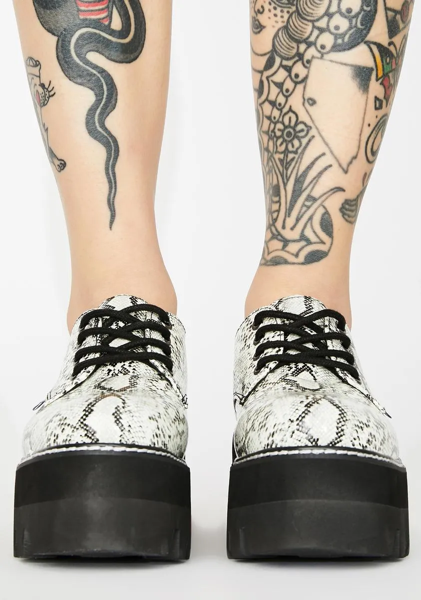 Glow Snakeskin Dino Lug Sole Platform Oxfords