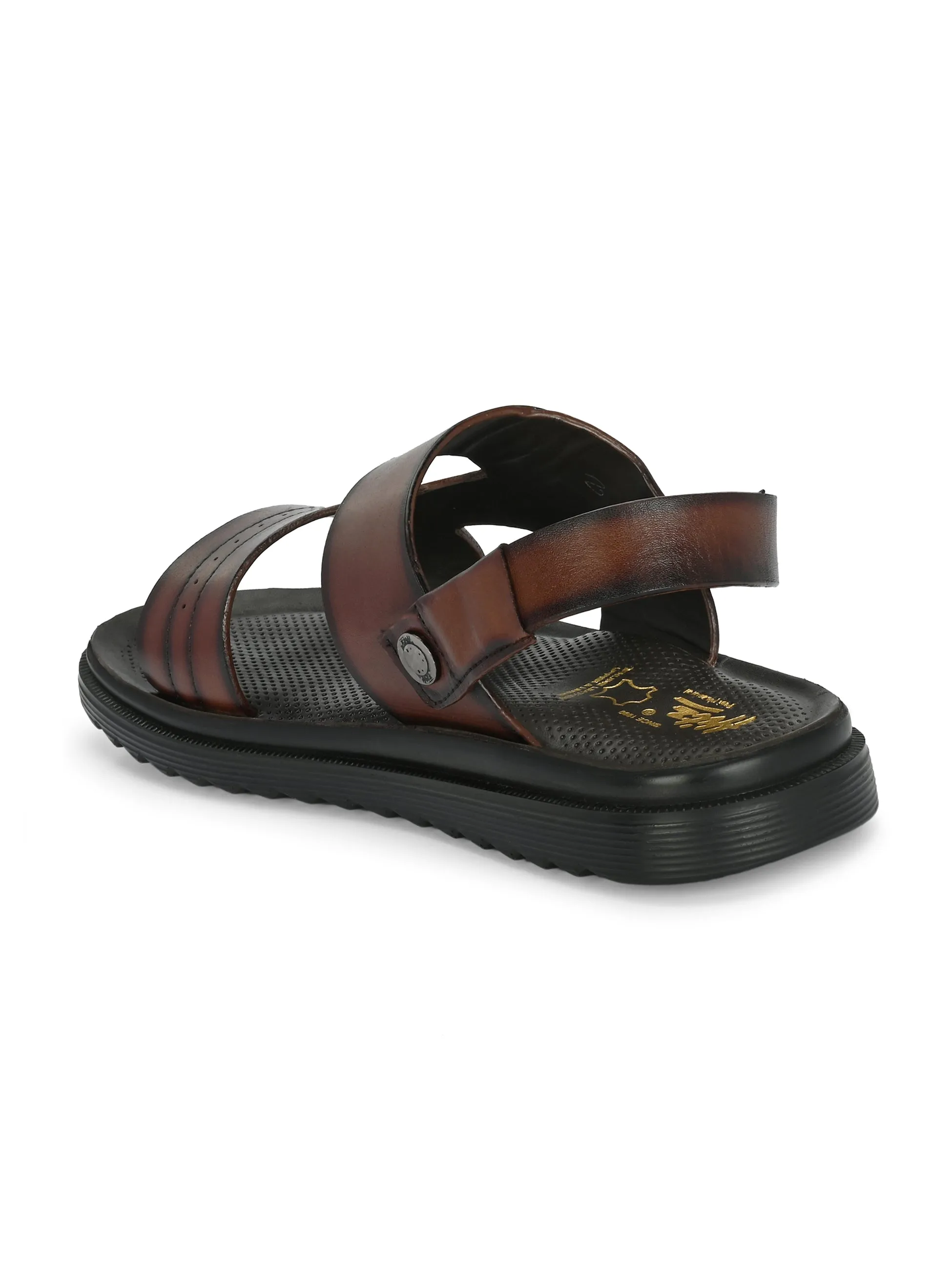 Hitz Men's Brown Leather Open Toe Slip-On Sandals