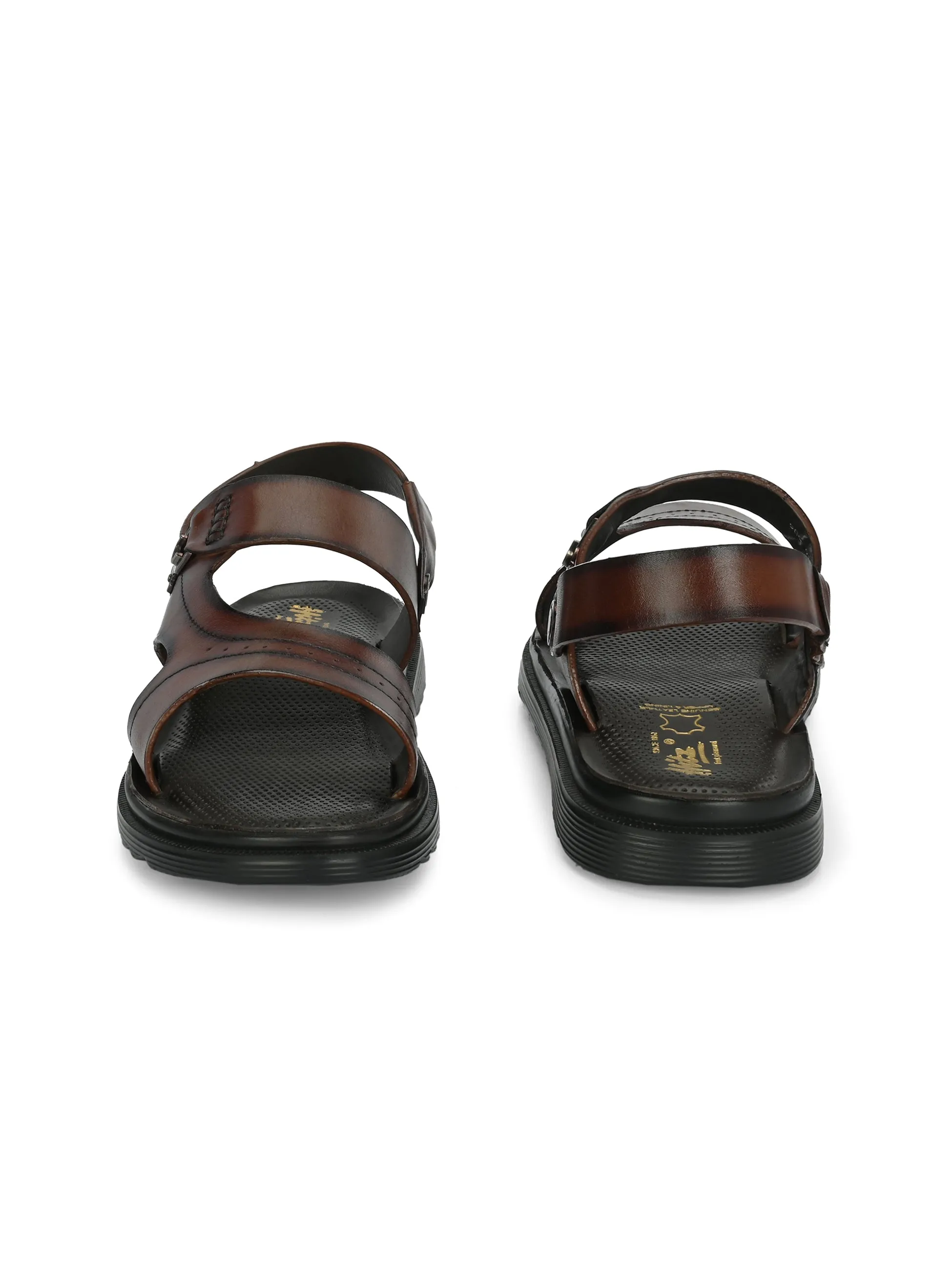 Hitz Men's Brown Leather Open Toe Slip-On Sandals