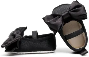 HONGTEYA Baby Girls Ballet Dress Shoes - Mary Jane Soft Sole Sidebow Toddler Moccasins