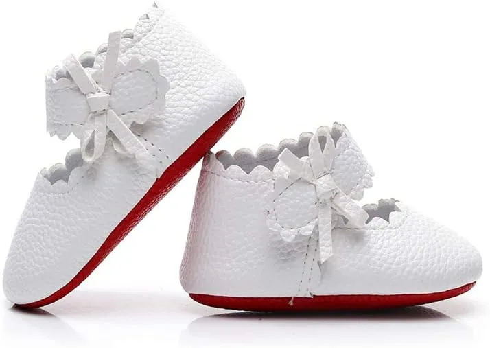HONGTEYA Baby Girls Ballet Dress Shoes - Mary Jane Soft Sole Sidebow Toddler Moccasins