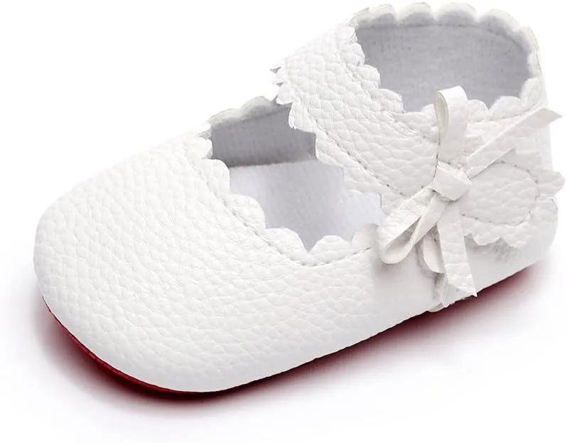 HONGTEYA Baby Girls Ballet Dress Shoes - Mary Jane Soft Sole Sidebow Toddler Moccasins