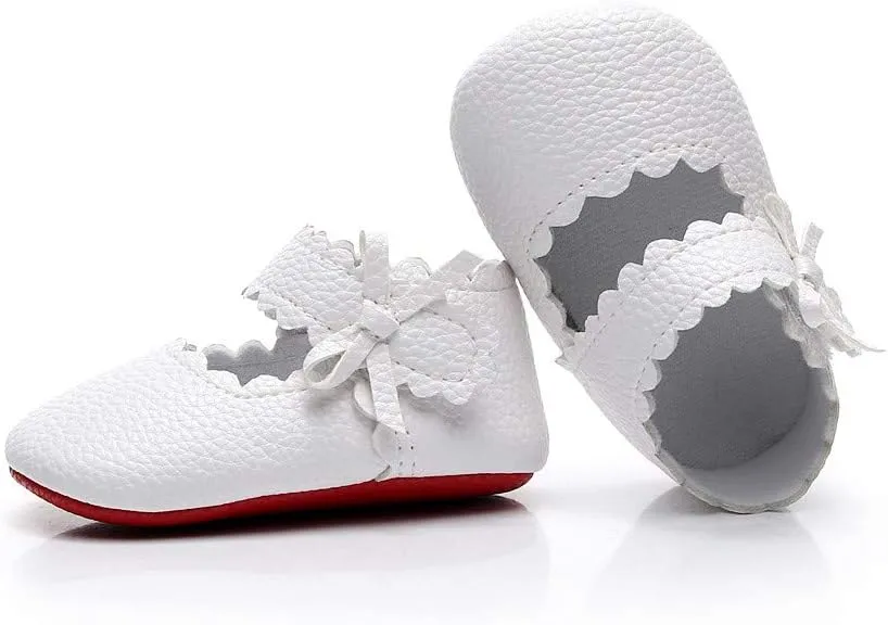 HONGTEYA Baby Girls Ballet Dress Shoes - Mary Jane Soft Sole Sidebow Toddler Moccasins