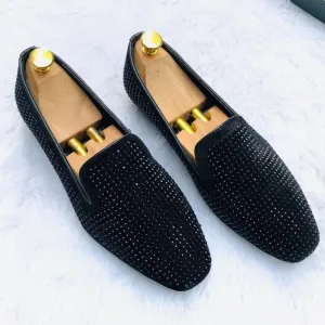 Jack Marc Stone Studded Black Moccasins