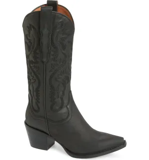 Jeffrey Campbell Dagget Black Washed Ornate Stitched Western Boots (8.5, Black)