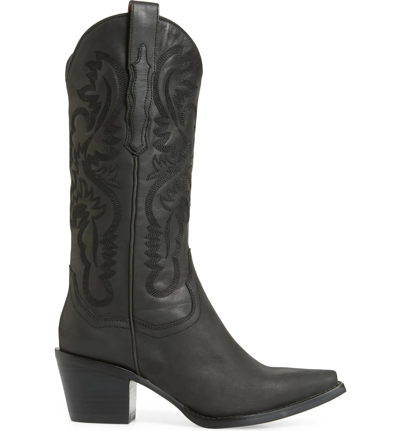 Jeffrey Campbell Dagget Black Washed Ornate Stitched Western Boots (8.5, Black)