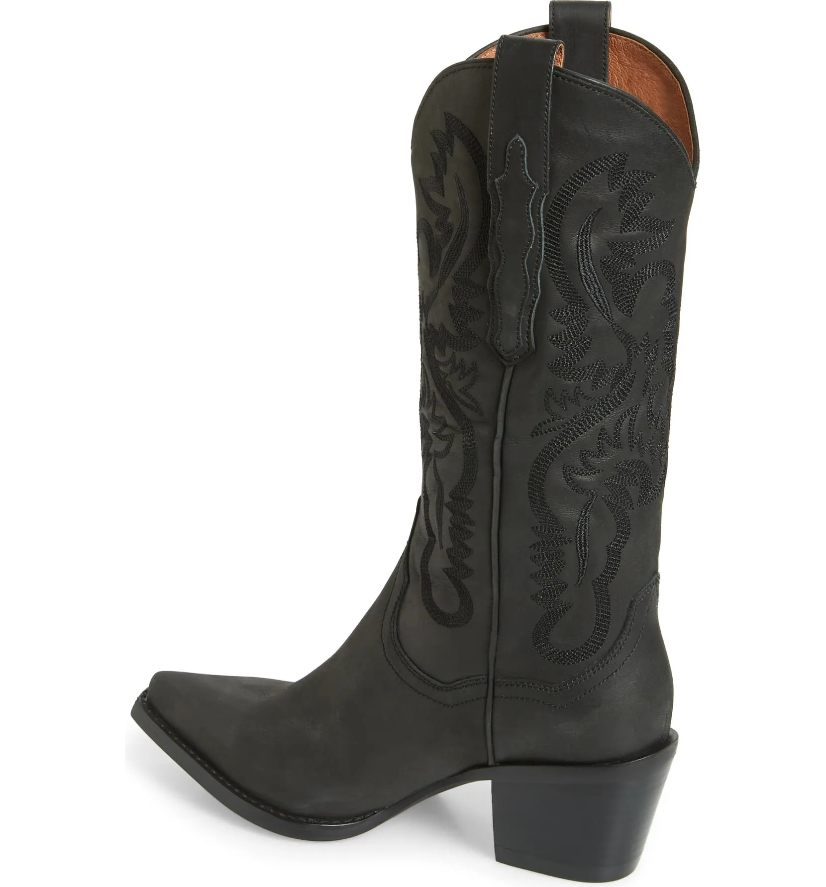Jeffrey Campbell Dagget Black Washed Ornate Stitched Western Boots (8.5, Black)