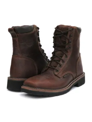Justin WK682 SE682 Mens Stampede Steel Toe Laced Up Work Boots Rugged Tan - D -