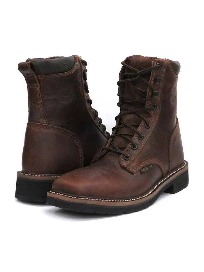 Justin WK682 SE682 Mens Stampede Steel Toe Laced Up Work Boots Rugged Tan - D -