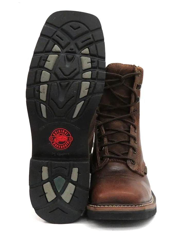 Justin WK682 SE682 Mens Stampede Steel Toe Laced Up Work Boots Rugged Tan - D -