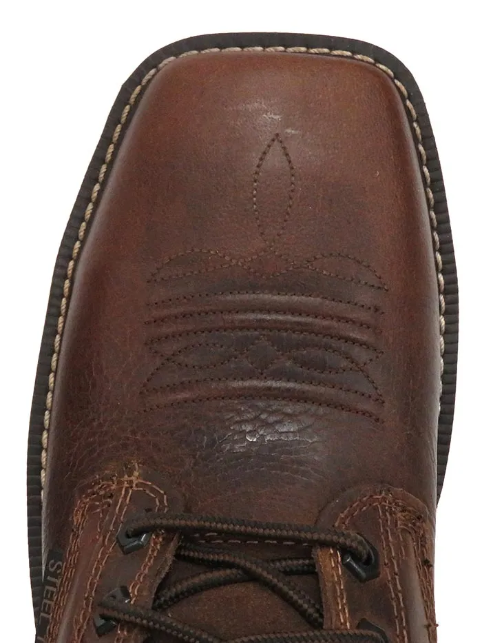 Justin WK682 SE682 Mens Stampede Steel Toe Laced Up Work Boots Rugged Tan - D -