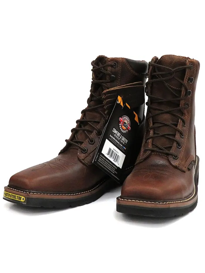 Justin WK682 SE682 Mens Stampede Steel Toe Laced Up Work Boots Rugged Tan - D -