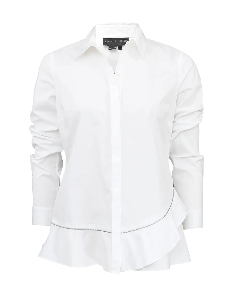 Long Sleeve Zipper Button Down Blouse