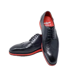 Men's Black Wingtip Lace-Up Casual Leather Shoes Red Soles