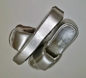Miu Miu Puffy Sandals Platform Slides in Silver Leather