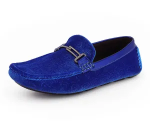 Roberto Royal Velvet Dress Shoes Men’s Blue Moccasins