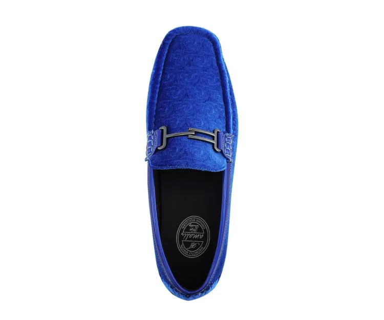 Roberto Royal Velvet Dress Shoes Men’s Blue Moccasins