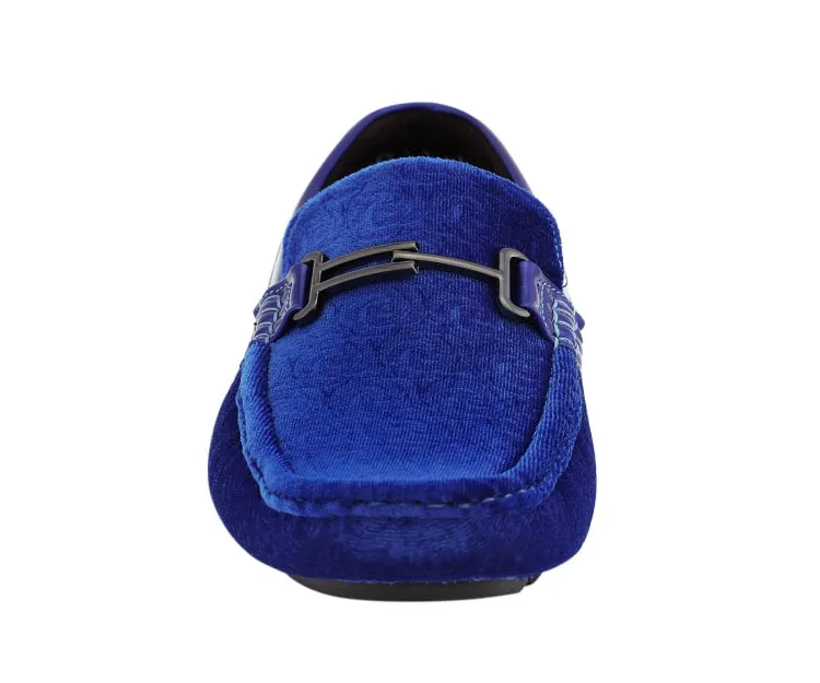 Roberto Royal Velvet Dress Shoes Men’s Blue Moccasins