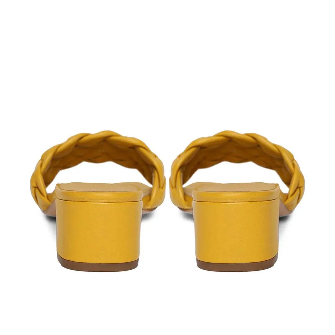 Saint Kate Mustard Woven Leather Block Heel Mules
