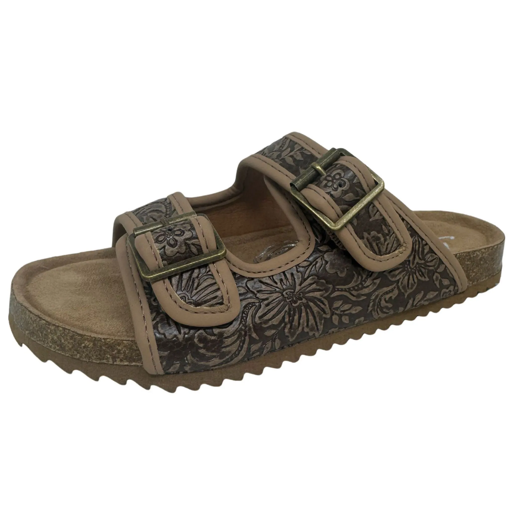 Very G Women's Brown Floral Double Strap Sandal