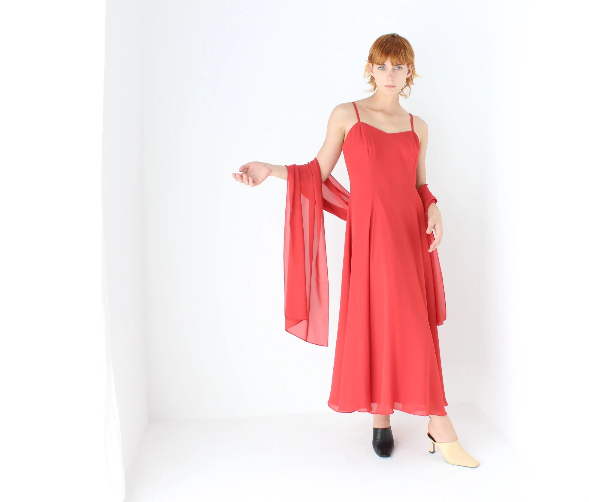 Whimsical 90s Cocktail Slip Dress w/ Versatile Shawl