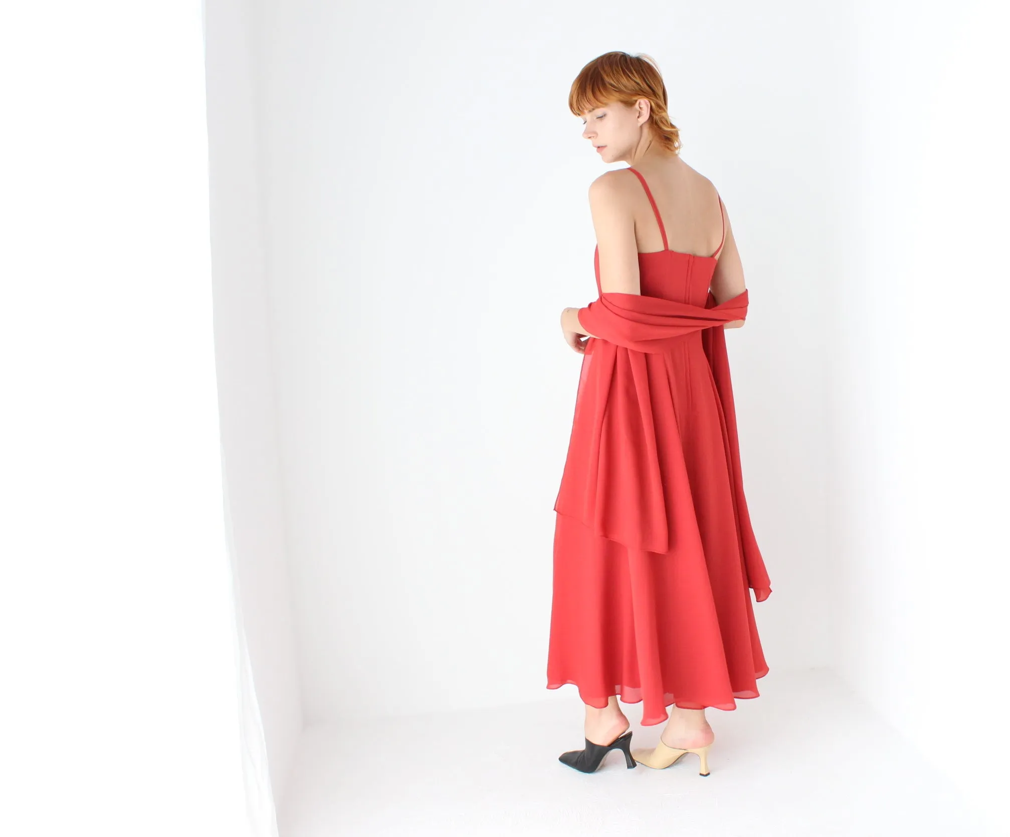 Whimsical 90s Cocktail Slip Dress w/ Versatile Shawl