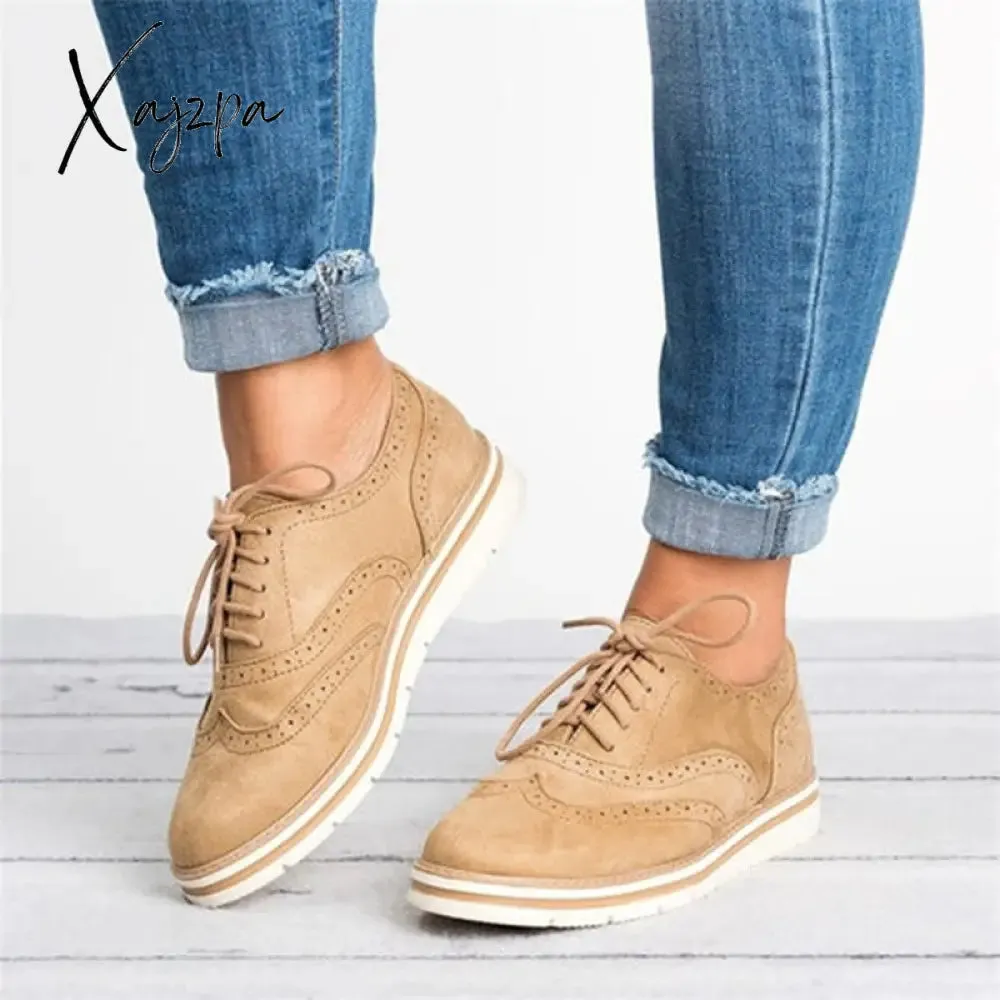 Xajzpa - Lace Up Perforated Oxfords Shoes