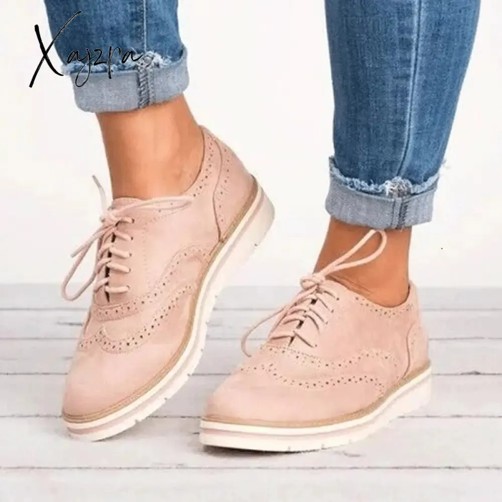 Xajzpa - Lace Up Perforated Oxfords Shoes