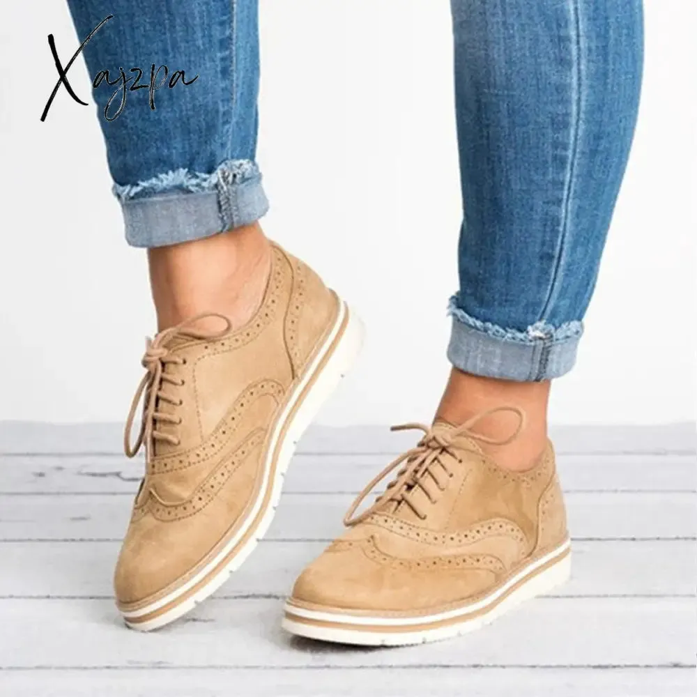 Xajzpa - Lace Up Perforated Oxfords Shoes